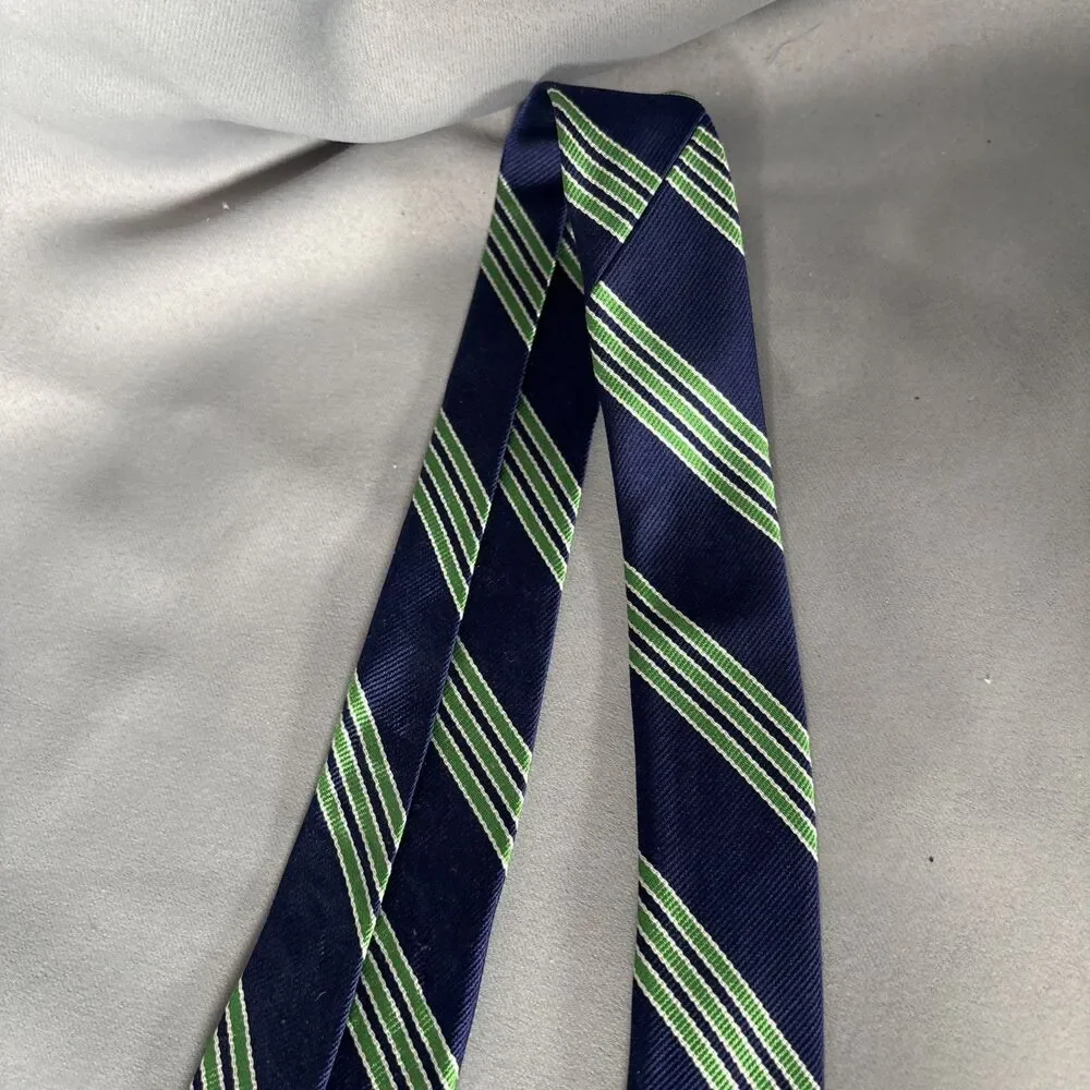 Brooks Brothers Makers Tie Silk Navy‎ Blue Green Stripes L:58